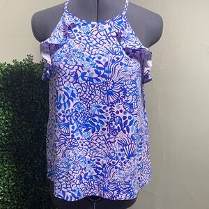Lilly Pulitzer Women's Blue and Pink Patterned Top Sz XS